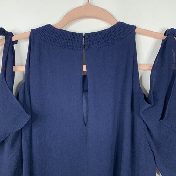 2/$30 Zara Cold Shoulder Dress M Smocked Neck Keyhole Flutter Sleeve #5324 - Picture 8 of 11